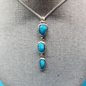 Triple Turquoise Stone Sterling Silver Necklace